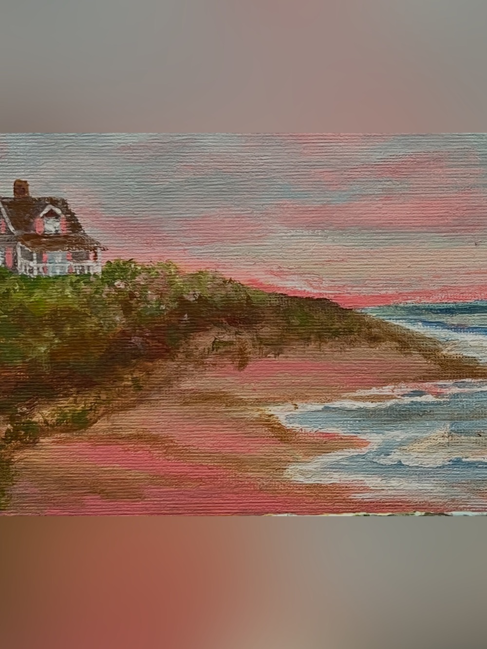Coastal Sunset Beach Canvas Art in Pink and Blue